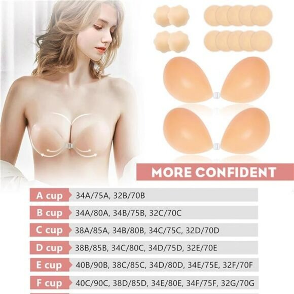 Sticky Strapless Push Up Bra Silicone Adhesive Invisible Backless Bra 2 Pack - Picture 5 of 7